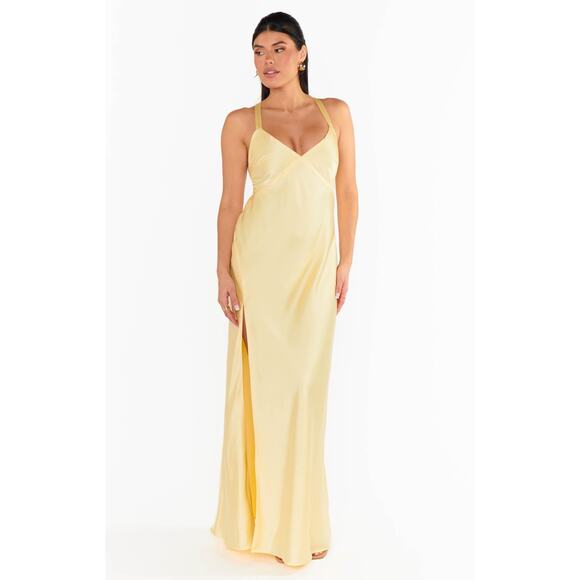 Show Me Your Mumu Anderson Maxi Dress in Pale Yellow Luxe Satin XXL NWT - Picture 5 of 9